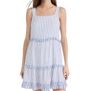 RAILS Sandy Blue White Striped Tiered Linen Mini Sundress Small